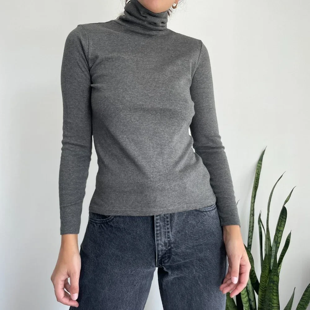 Vintage Ralph Lauren gray cotton long sleeve turtleneck top - Picture 5 of 9